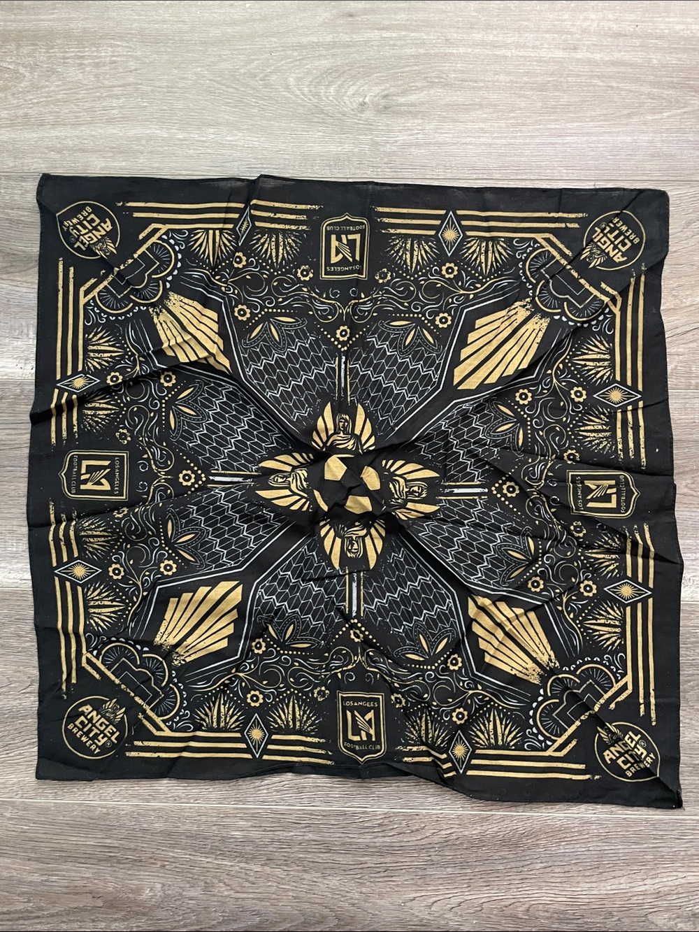 LAFC X Angel City Brewery Black & Gold Bandana Scarf - Graphic Medallion Design
